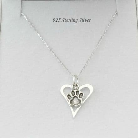 Silver Paw Over Heart Memorial Necklace