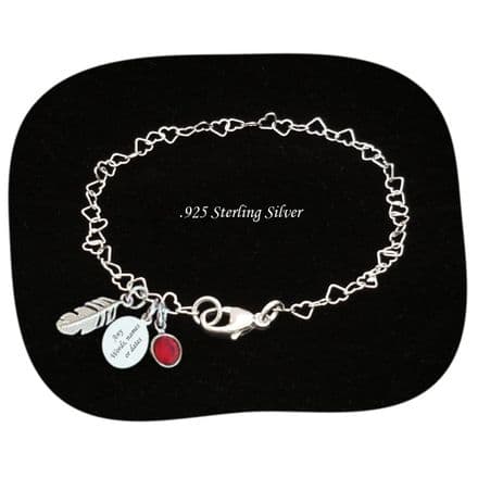 Sterling Silver Chain Bracelet, Personalised Engraving, Feather & Birthstone