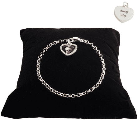 Sterling Silver Chain Bracelet with Any Photo, Engraved Charm