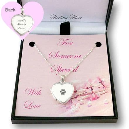 Sterling Silver Engraved Heart Locket with Paw Print