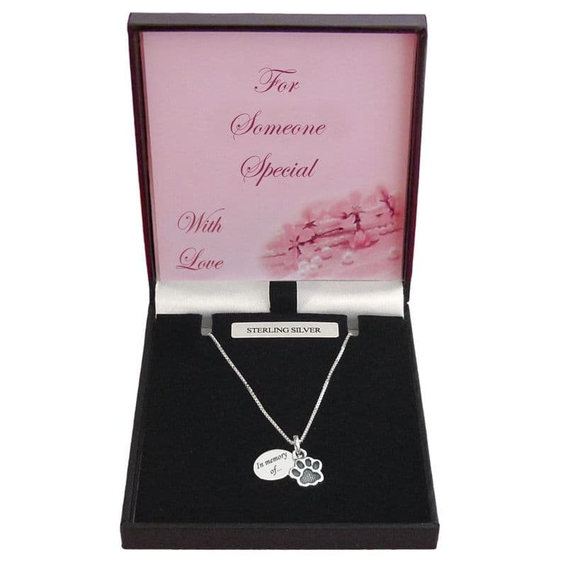 Sterling Silver Paw Necklace with Engraved Tag | Someone Remembered