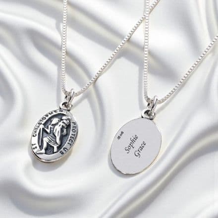 Sterling Silver Saint Christopher Necklace with Engraving