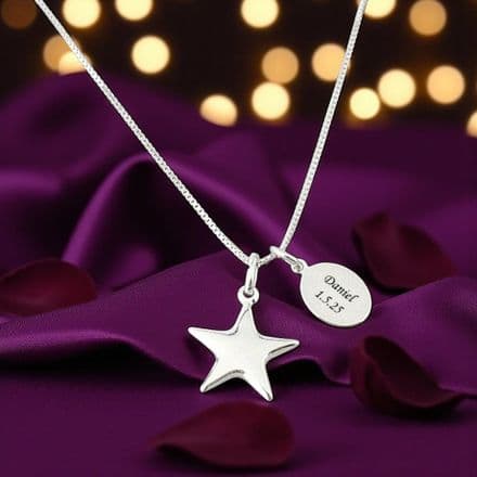 Sterling Silver Star Necklace with Memorial Engraving