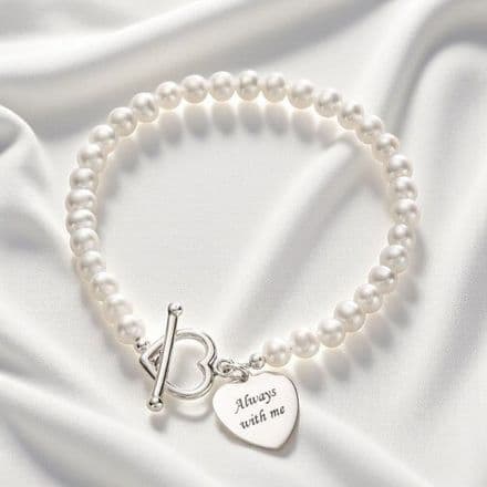 White Pearl Memorial Bracelet with Engraving