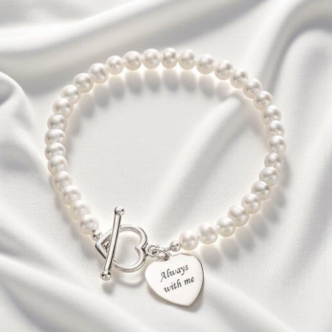 Freshwater Pearl Memorial Bracelet with Engraving | Someone Remembered