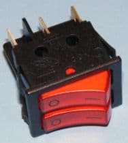14AG007 Doble interruptor de balancín unipolar luminoso rojo 6 faston