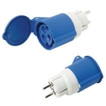 Adaptador Industrial Schuko Macho a Cetac Hembra 16A 2P + Tierra Con Tapa