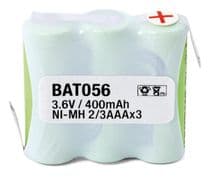 BAT-056 Batería recargable Ni-MH, tipo P15x3, 3,6V/400mAH.