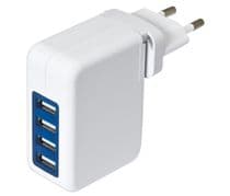 CAR-235 Cargador alimentador de red 100-240Vca, 4 salidas USB 5Vcc/3000mAh