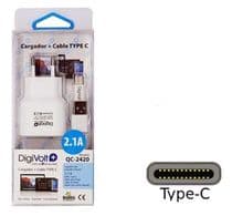CAR-2420 Cargador para telefonos moviles USB tipo C 5Vcc-2100mA