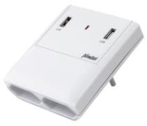 CAR-500 Cargador 2xUSB 5V/2A con 2 tomas de red hembra europea 250V/2,5A 1250W