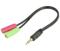 CAV-988 Conexión Jack 3,5mm macho 4 pines a 2 jack hembra estéreo + micro