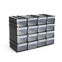 CJ-11030N Cajonera Bricobox modular para componentes con 16 cajones color negro