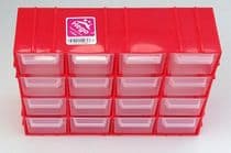 CJ-11030R Cajonera multibox modular para componentes con 16 cajones color rojo