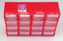 CJ-11030R Cajonera multibox modular para componentes con 16 cajones color rojo