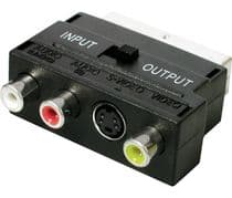 CON-108 Adaptador euroconector macho a 3 RCA+S-VHS, conmutador IN/OUT