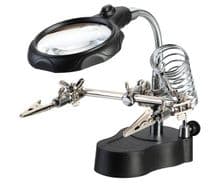 HRV-7572 Soporte de soldador con lupa con luz LED y pinzas cocodrilos manos libres