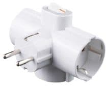 MEL-028I Distribuidor de red Schuko macho a 3 Schuko hembras con interruptor luminoso