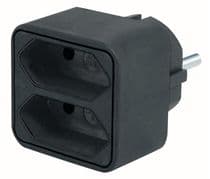 MEL-038 Enchufe de red macho schuko a 2 salidas hembra europea