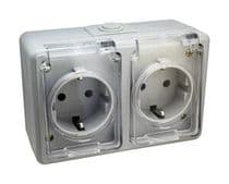 MSE-095D Base doble enchufe Schuko superficie estanco con protección IP54