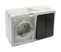 MSE-097C Base enchufe Schuko con doble conmutador para superficie protección IP54