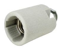 PL-062 Portalámparas cerámico blanco casquillo E14 con soporte metálico