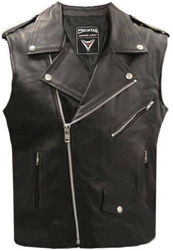 Sleeveless Leather Motorbike Vest|Cut-Off Waistcoat|BRANDO