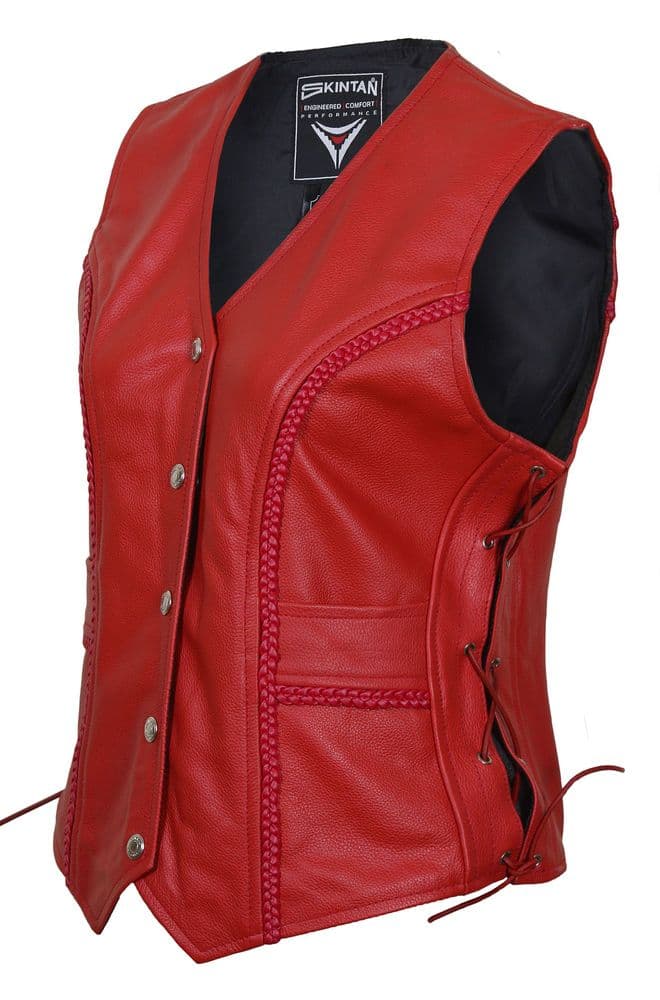 Jessie - Women's Leather Waistcoat in Red