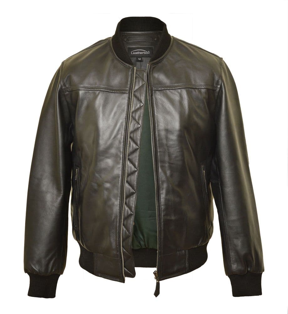 Men's Leather Baseball Bomber Jacket - Flight