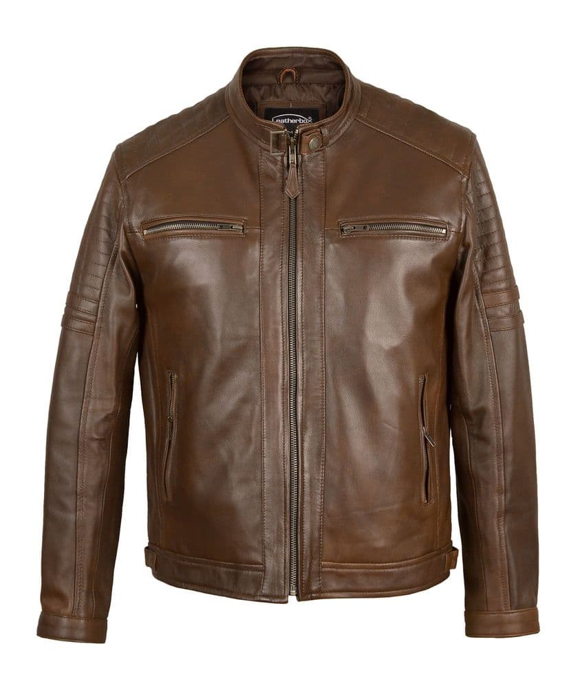 Men's Leather Bomber Jacket in Black or Brown - Apex