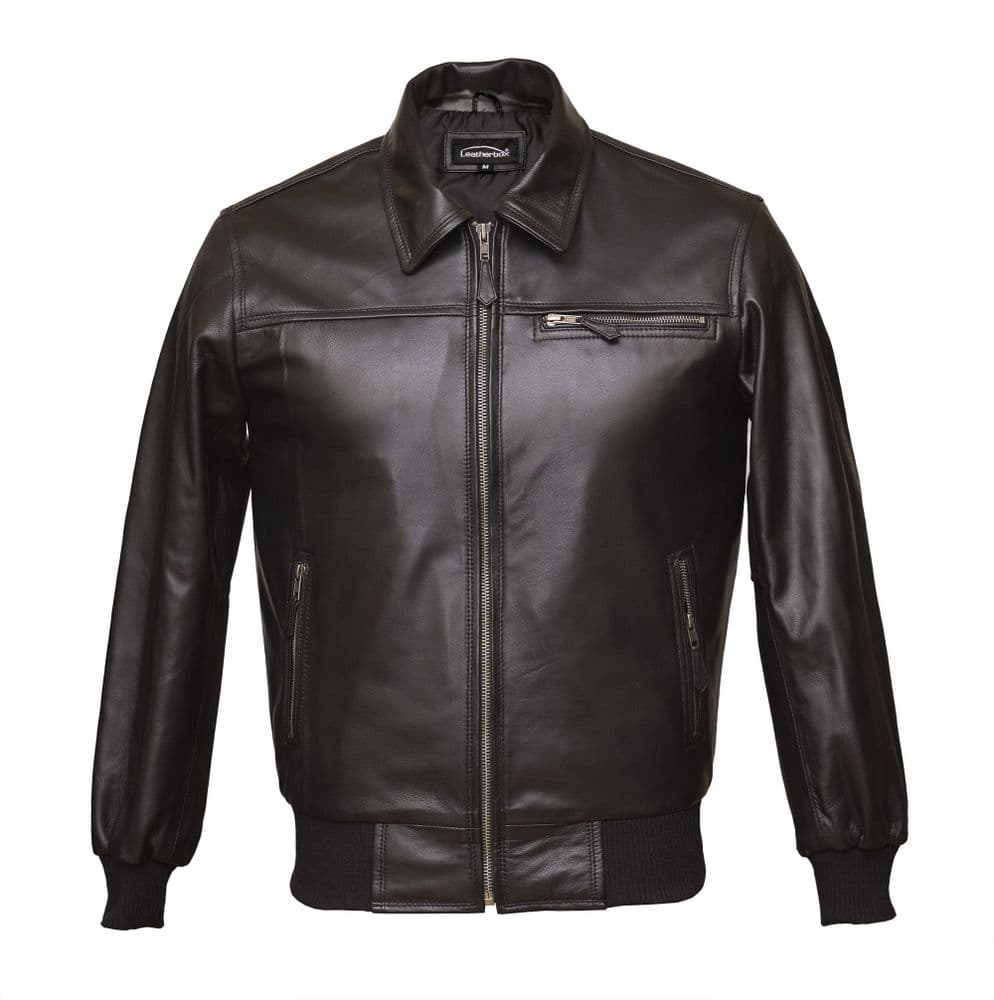 Men's Leather Harrington Jacket in Black Nappa - Sovereign