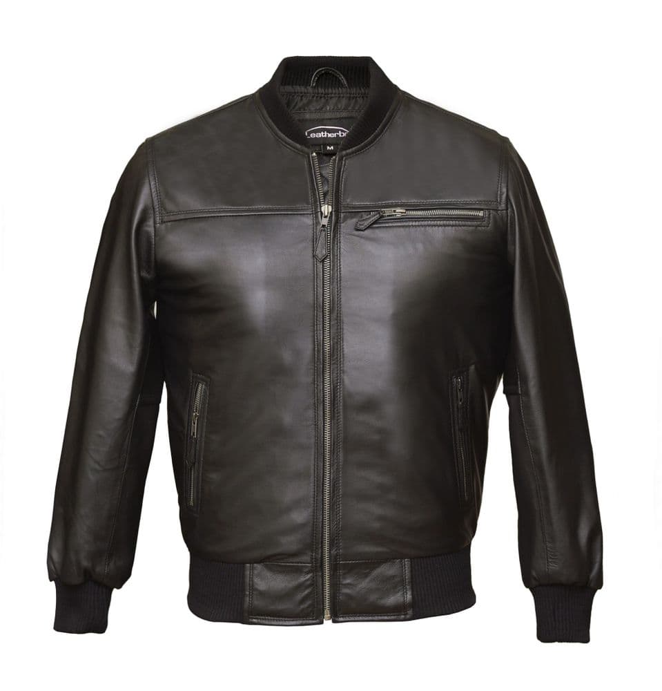Men's Zipped Leather Bomber Jacket in Black Nappa - Blackstone