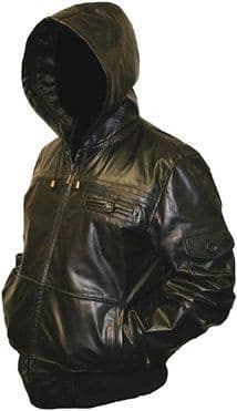 Mens Hooded Leather Bomber Jacket - Hoody
