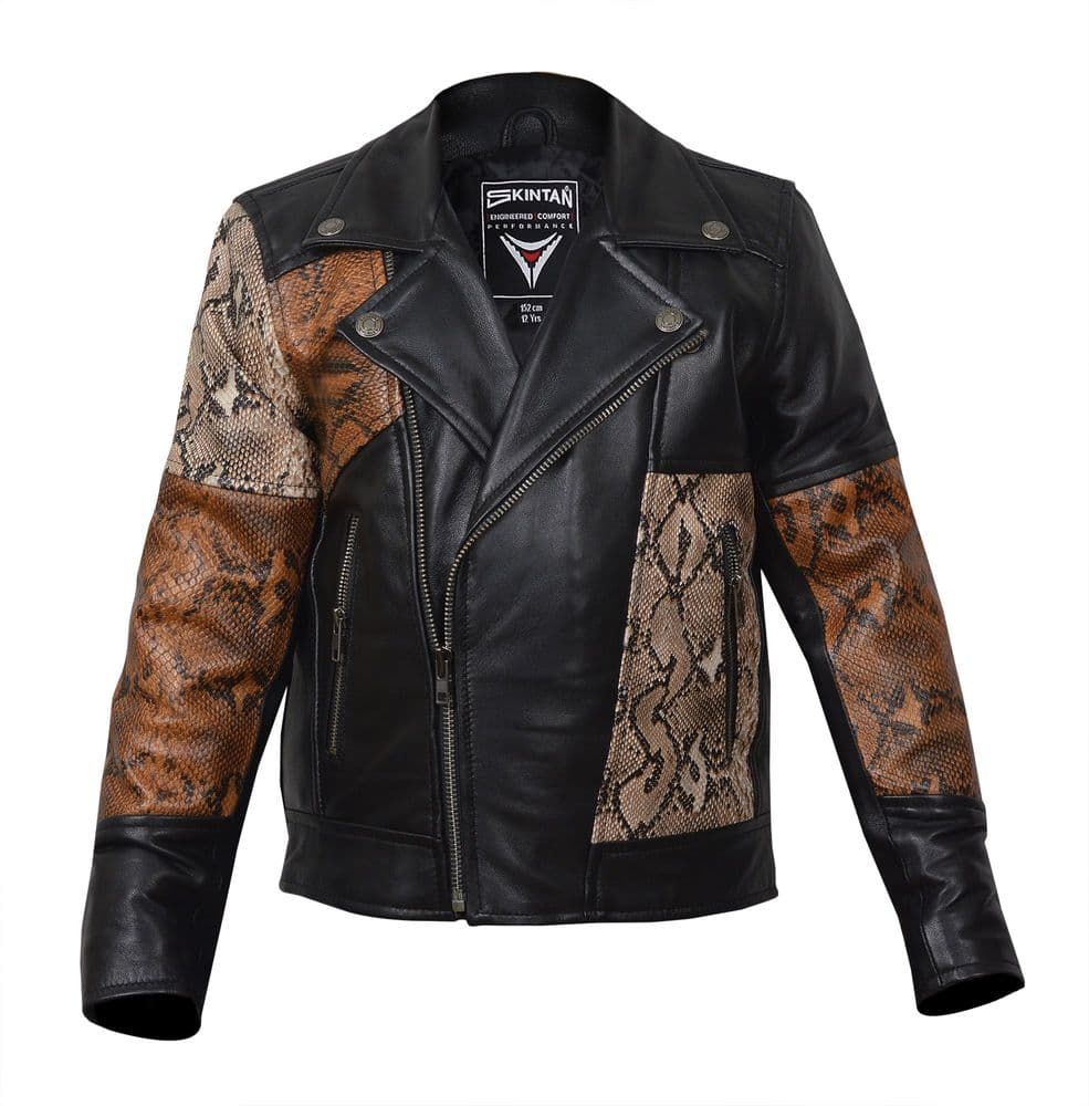 Novak - Children's Leather Jacket with Contrasting Panels