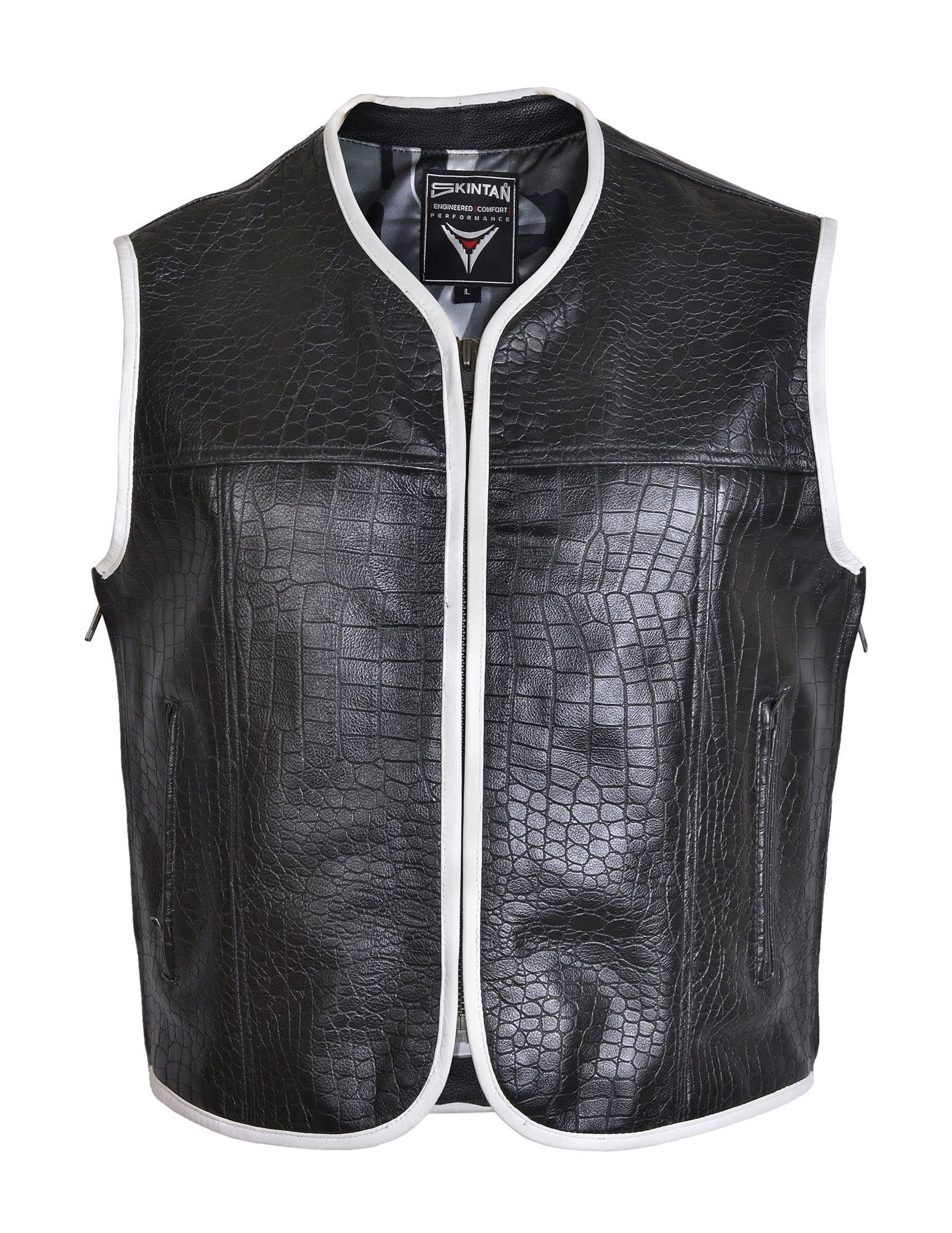 Sobek - Leather Motorcycle Waistcoat Black Embossed Crocodile