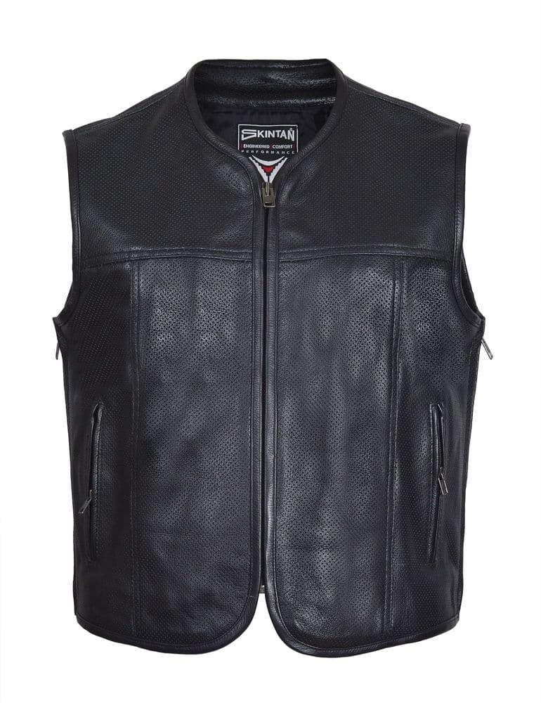 Sobek - Leather Motorcycle Waistcoat (Black, Perforated)