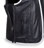 Sobek - Leather Motorcycle Waistcoat (Black, Perforated, White Trim)