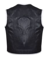 Sobek - Leather Motorcycle Waistcoat (Black, Perforated, White Trim)