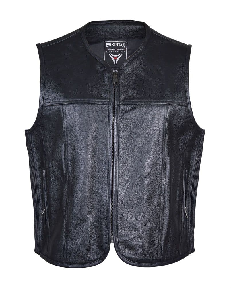 Tank - Leather  Motorcycle Waistcoat Elasticated Sides