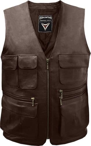 Brown Multipocket Leather Waistcoat|TRAPPER