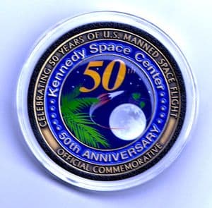 Kennedy Space Center 50 Years Medallion - Flown Metal