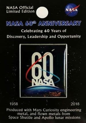NASA 60 Years Lapel Pin with flown metal