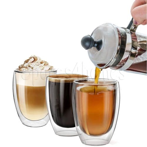 Glass Mugs Tumblers X2 Double Walled Thermal Insulation for Hot Chocolate 300ml