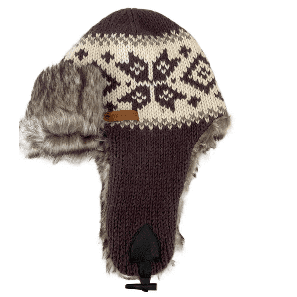 100% Wool Knitted Trapper Hat with Faux Fur. Fully Lined - Yukon