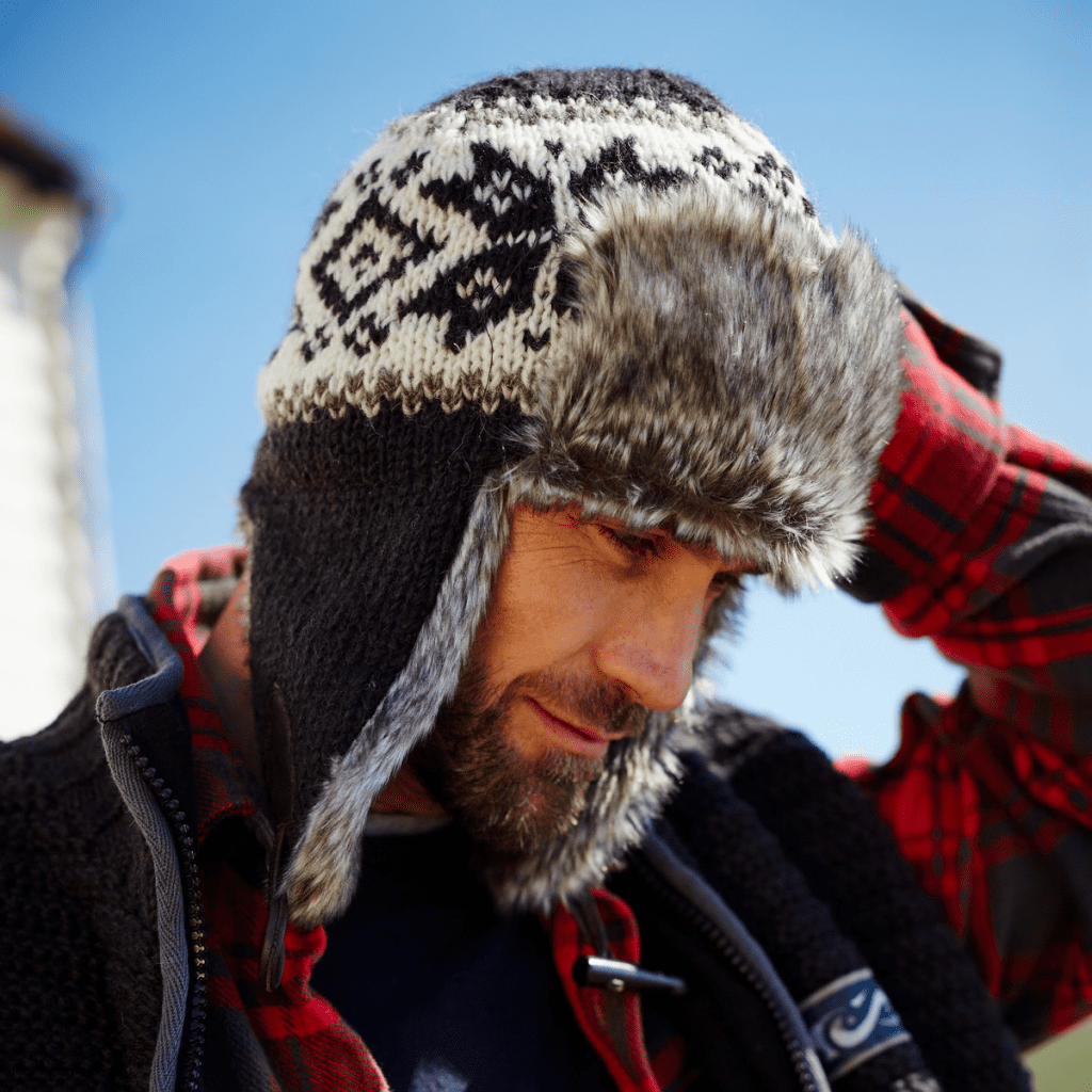 100 Wool Knitted Trapper Hat with Faux Fur Fully Lined Yukon