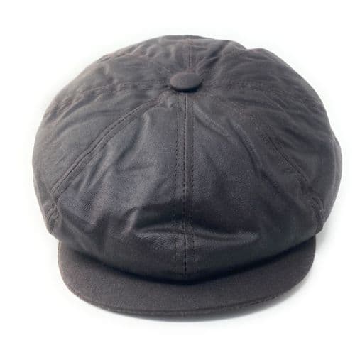 8-piece Bakerboy Newsboy Cap: Waxed Cotton, Showerproof - Brown
