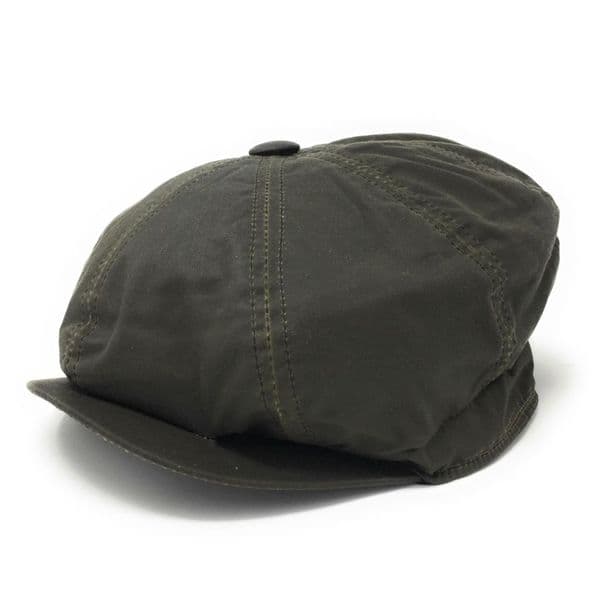 8-piece Bakerboy Newsboy Cap: Waxed Cotton, Showerproof - Green
