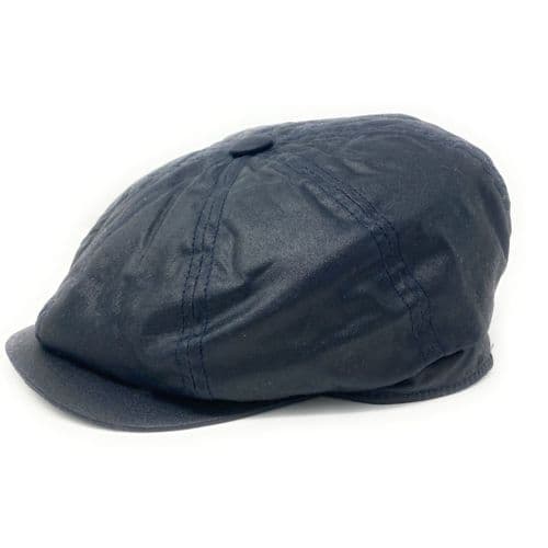 8-piece Bakerboy Newsboy Cap: Waxed Cotton, Showerproof - Navy