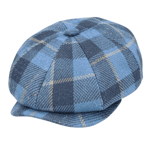 8-piece Blue Checked Tweed Wool Newsboy/Bakerboy Cap