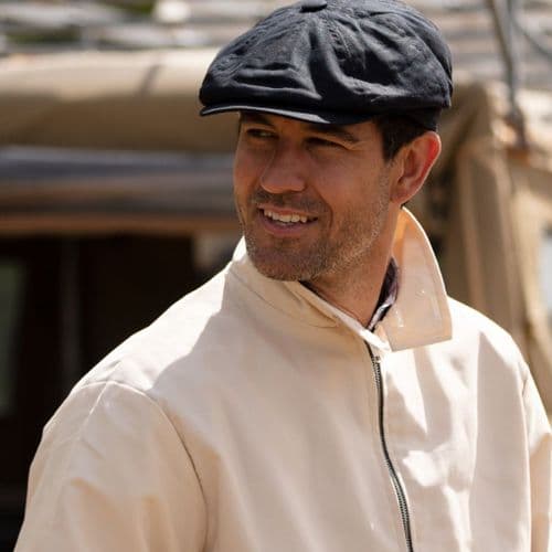 8-piece Linen Gatsby Bakerboy Newsboy Cap - Fully Lined - Navy Blue